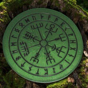 Green Norse Viking Vegvisir Compass decorative tray.